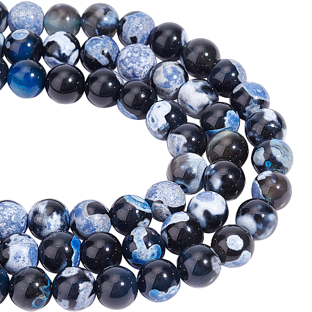 NBEADS 3 Strands about 144 Pcs Natural Fire Crackle Agate Beads, 8mm Blue Round Dyed Gemstone Beads Natural Stone Beads Loose Spacer Beads for DIY Bracelet Necklaces Earrings Jewelry Making