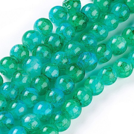 Honeyhandy Spray Painted Glass Beads Strands, Round, Medium Sea Green, 8~8.5mm, Hole: 1.5mm, about 100pcs/strand, 31.1 inch(79cm)