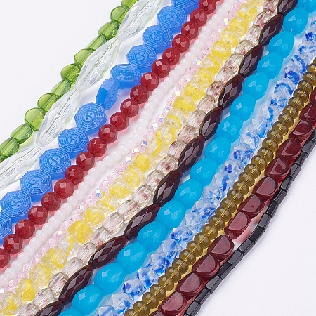 Arricraft Glass Bead Strands, Faceted, Mixed Shape, Mixed Size, Mixed Color, 4~39x4~15x3~13mm, Hole: 1~3mm; about 9~100pcs/strand, 11.8 inches~21.2 inches(30~54cm)
