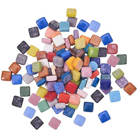 Arricraft 200pcs Square Mosaic Tiles Glass Mosaic Pieces Chips for DIY Crafts, Plates, Vases, Picture Frames, Flowerpots, Handmade Jewelry