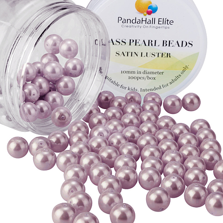 PandaHall Elite 10mm Light Pink Glass Pearl Tiny Satin Luster Round Loose Pearl Beads for Jewelry Making, about 100pcs/box