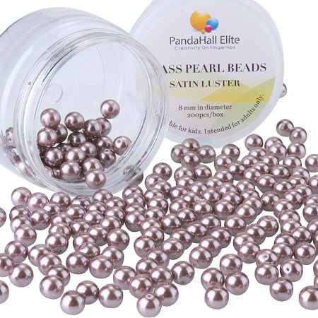 PandaHall Elite 8mm Light Purple Glass Pearls Tiny Satin Luster Round Loose Pearl Beads for Jewelry Making, about 200pcs/box