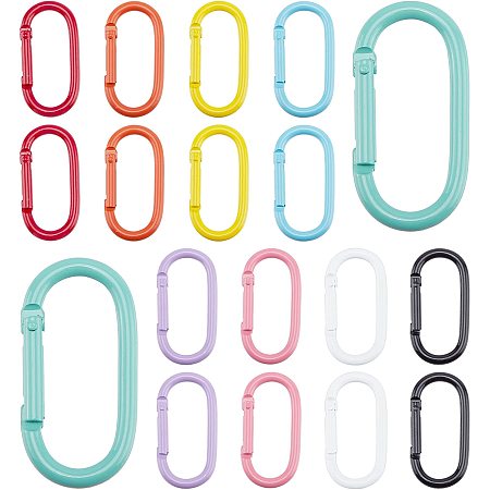PandaHall Elite Oval Keychain Clips, 18pcs 9 Colors Aluminum Snap Hook Keyring 1.9 Inch Colorful Metal Keychain D Shape Buckles Keychain Clip Hook Push Gate Clip for Keychains DIY Craft Making