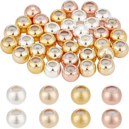 ARRICRAFT 40 Pcs Brass Stopper Beads, 6mm Round Slider Beads with Silicone Inside Metal Spacer Loose Beads for Bracelet Necklace Jewelry Making