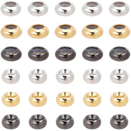 CHGCRAFT 48Pcs 3Colors Rondelle Brass Beads Metal Slider Spacer Beads Rubber Inside Stoppe with 2mm Hole for Charm Bracelet Necklace Jewelry Making Mixed Colors