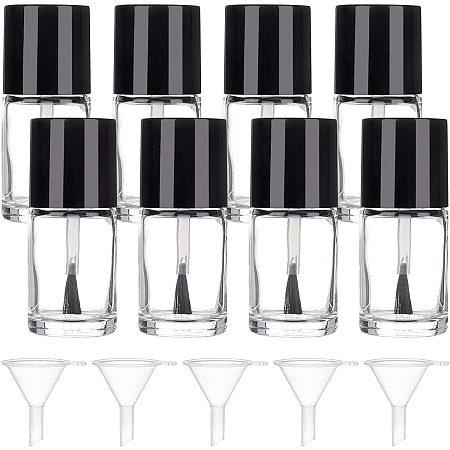 BENECREAT 12Pack 0.5oz Round Empty Nail Polish Bottles Transparent Nail Varnish Bottles Refillable Nail Bottle Containers with Brush and Plastic Funnel Hopper for Nail Art Sample