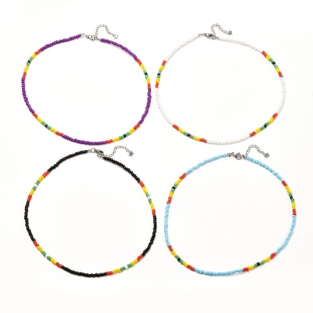 Honeyhandy Glass Seed Beaded Necklaces, with 304 Stainless Steel Findings, Mixed Color, 15.94 inch(40.5cm)