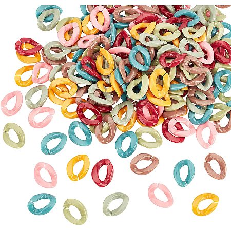 Pandahall Elite 210pcs Acrylic Ring Chain Links Quick Twist Link Curb Chain Connectors 7 Colors for Jewelry Making Purse Bag Eyeglass Keychain Lanyard Strap, 22x16mm