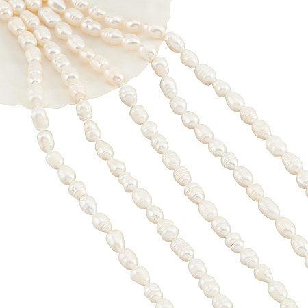 NBEADS About 110 Pcs Freshwater Pearl Beads, 6~7 mm Creamy White Rice Shape Freshwater Pearl Loose Natural Cultured Freshwater Pearl Charms Beads for Craft Jewelry Making, Seashell Color, 5 Strands