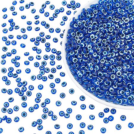 NBEADS About 1000 Pcs Evil Eye Beads 6mm, Flat Round Evil Eye Spacer Beads, Lampwork Loose Beads with 1.5mm Hole for DIY Necklace Bracelets Jewelry Making, Dark Blue