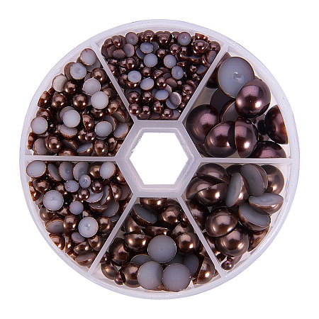 PandaHall Elite CoconutBrown 4-12mm Flat Back Pearl Cabochons for Craft and Decoration, about 690pcs/box