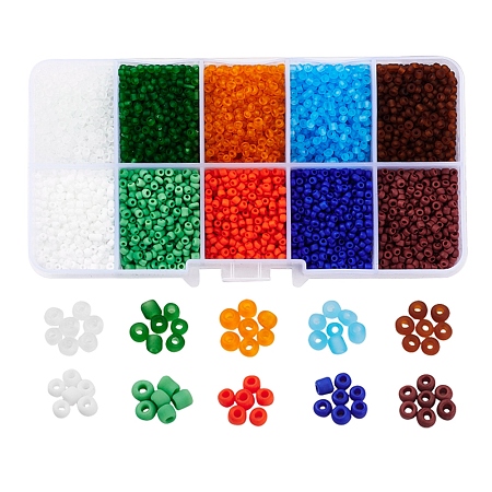 ARRICRAFT 8000Pcs 10 Style 12/0 Frosted & Opaque Glass Seed Beads, Frosted Style, Round, Mixed Color, 2~2.3x1.5mm, Hole: 0.5~1mm, about 800pcs/style