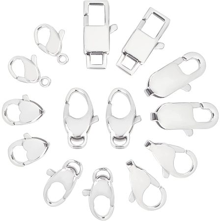 UNICRAFTALE 14pcs 7 Styles Polished Lobster Claw Clasps Stainless Steel  Clasps Fastener Hook Bracelet Necklace Clasps for DIY Jewelry Making  Stainless Steel Color 