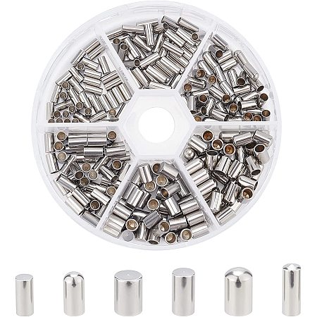 UNICRAFTALE About 240pcs 6 Sizes Tube End Caps Stainless Steel Cord Ends  Terminators Cord Finding Metal End Caps for Leather Cord Bracelets Jewelry  Making 2-3mm Hole 