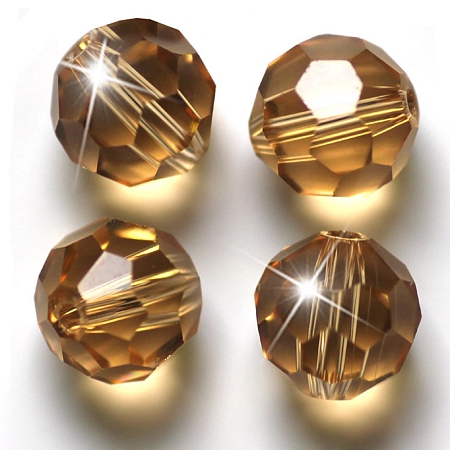 Honeyhandy Imitation Austrian Crystal Beads, Grade AAA, Faceted, Round, Dark Goldenrod, 10mm, Hole: 0.9~1mm