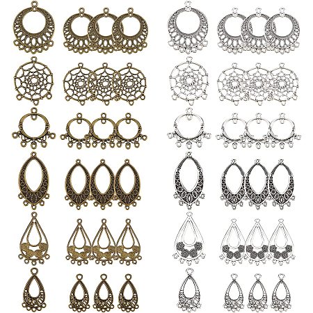 SUNNYCLUE 48Pcs 6 Styles 2 Colors Alloy Chandelier Component Links Charms Tibetan Style Earring Chandelier Filigree Pendants Findings for DIY Earring Necklace Jewellery Making Supplies Crafts