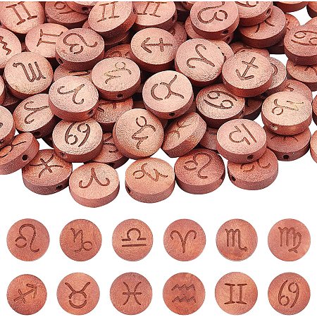 OLYCRAFT 120Pcs Natural Wooden Loose Beads 12mm Diameter Constellation Wooden Loose Spacer Beads Laser Engraved Wood Beads for DIY Earring Bracelet Necklace Making for Gift