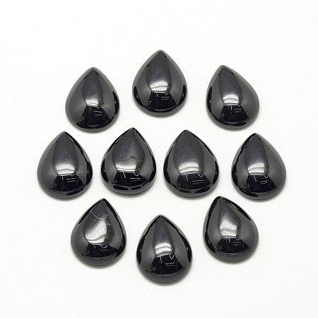 ARRICRAFT Natural Black Stone Cabochons, teardrop, 13~14x9~10x5mm