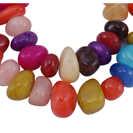 Honeyhandy Natural Yellow Jade Beads Strands, Dyed, Colorful, about 10~15mm wide, 10~18mm long, hole: 1mm, about 116 pcs/strand, 35 inch