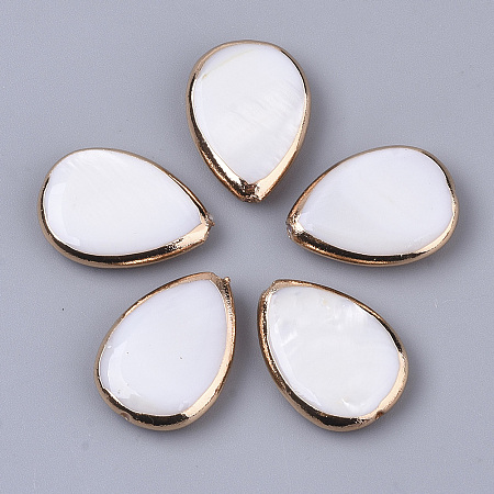 Honeyhandy Edge Golden Plated Freshwater Shell Beads, for DIY Craft Jewelry Making, teardrop, Seashell Color, 18x13x4mm, Hole: 0.8mm