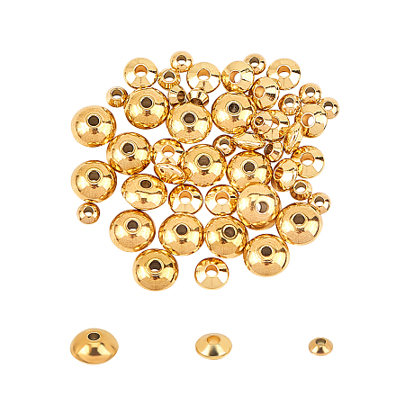 Unicraftale Vacuum Plating 304 Stainless Steel Spacer Beads, Flat Round, Golden, 48pcs/box