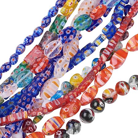 Olycraft Handmade Millefiori Glass Beads Strands, Mixed Shapes, Mixed Color, 10strands/set