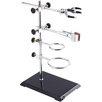 OLYCRAFT Laboratory Grade Stand Support Set, with Coated Base (8.3"x5.4"), Rod (Length 13.8"), 2 Retort Rings, One Flask Clamp, One Clamp Retort Jaw and One lab finger clamp