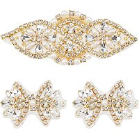 FINGERINSPIRE 3Pcs 2 Style Rhinestone Applique with Beads for Wedding Dress Gold Iron on/Sew Rhinestone Patch Rhinestone Sewing Flower Shape Hotfix Applique for Dress, Headpiece, Belt, Shoes or Bags