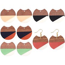 Olycraft DIY Dangle Earring Making Kits, include Resin & Wood Pendants, Brass Earring Hooks & Jump Rings, Gap Flat Round, Mixed Color, Pendants: 33~34x37x3~4mm, Hole: 1.8~2mm, 5 colors, 2pcs/color, 10pcs/box