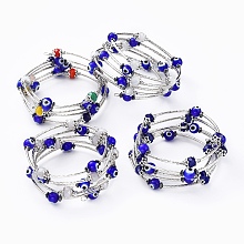 Honeyhandy Five Loops Wrap Bracelets, with Glass and Handmade Evil Eye Lampwork, Non-Magnetic Synthetic Hematite and Brass Findings, Mixed Color, 2-1/8 inch(5.5cm)