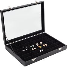 NBEADS Velvet Earring Organizer with Clear Lid, Black Velvet Jewelry Box Jewelry Display Wedding Packaging Storage Case Organizer For Rings Earrings Necklaces Nail Art Gifts