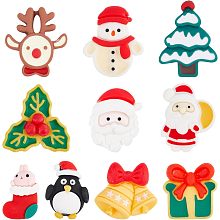 SUNNYCLUE 1 Box 40Pcs 10 Styles Christmas Cabochons Flatback Christmas Embellishments Winter Cartoon Xmas Tree Gift Flatback Resin Cabochons for Craft DIY Headband Scrapbooking Cellphone Case Decor