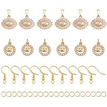 Arricraft 42 Pcs Evil Eye Themed Earring Making Kits, 12 Pcs 2 Styles Brass Charms, 20 Pcs Jump Rings and 10 Pcs Brass Earring Hooks, 1 Pc Container, for Jewelry Making Charms, Golden