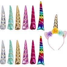 CHGCRAFT 12Pcs 6Colors Glitter Unicorn Horn PU Leather Unicorn Horn DIY Unicorn Headband for Birthday Party Hair Accessories