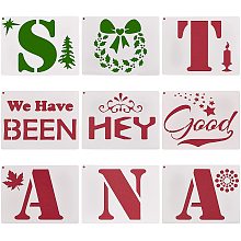 GORGECRAFT 9PCS Reusable Christmas Stencils Fall Painting Templates 7.09x5.51 Inch Christmas Tree, Word, Star, Maple Leaf, Candle Plastic Drawing Sign Crafts for Wood Wall Projects Decorations