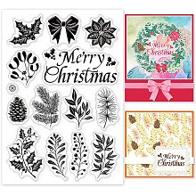 GLOBLELAND Christmas Tree Plant Silicone Clear Stamp Holly Pine Cones Transparent Silicone Stamp Mistletoe Poinsettia Rubber Stamp for Scrapbook Journal Card Making 4.3 x 6.3 Inch