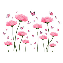 SUPERDANT Pink Flowers Wall Stickers Watercolor Floral Vinyl Stickers Butterfly Decals Art Decor for Living Room Blossom DIY Art for Bedroom Girls Room Nursery Kids Room