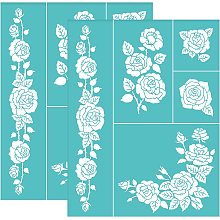 OLYCRAFT 2 Pcs Rose Self-Adhesive Silk Screen Printing Stencil Rose Bud Leaf Mesh Transfer Stencil Reusable Silk Screen Stencil for Painting on Wood T-Shirt Fabric 11x8.6 inch