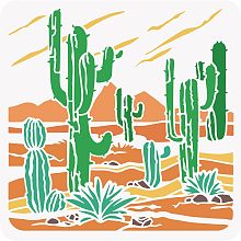 BENECREAT Desert Cactus Stencil, 12x12 Desert Landscape Pattern Drawing Templates for Scrapbooking, Fabric, Floor Furniture, Wall Art Decor