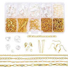 Arricraft DIY Jewelry Set Making Kits, Including Nuggets & Flat Round & Heart & Flower ABS Plastic Imitation Pearl Beads, Alloy Clasps, Iron Clasps & Pin & Earring Hooks & Chains, White, Beads: 46pcs/box