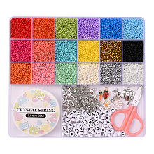 Honeyhandy DIY Seed Beads Jewelry Set Making Kit, Including Glass Seed & Acrylic Beads, Alloy Clasps & Charms, Iron Bead Tips & Jump Rings, Mixed Color, Glass Seed Beads: 1.5~2mm, Hole: 0.5~1mm, 14400pcs/box