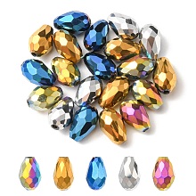 Honeyhandy Electroplate Glass Beads Strands, Faceted, Teardrop, Mixed Color, 12x8mm, Hole: 1mm