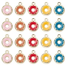 30Pcs Alloy Enamel Charms, Donut Charm, Golden, Mixed Color, 12.5x10x3mm, Hole: 1.5mm