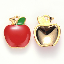 Honeyhandy Alloy Enamel Charms, Apple, Light Gold, Red, 15x12x3mm, Hole: 0.9mm