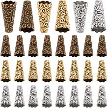 PandaHall 90pcs Bead Cone Caps, Metal Beads End Caps Apetalous Spacer Beads Caps Tibetan Style Bead Stopper Terminators Supplies for DIY Earring Bracelet Pendant Jewelry Making, Golden/Silber/Bronze