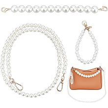 WADORN 3Pcs Pearl Bead Purse Handle, 10.2/34.2 Inch DIY Imitation Pearl Bead Short Handbag Chain Replacement Shoulder Chain Strap 4.3 Inch Round Bead Wristlet Strap Bag Charms Accessories