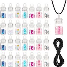 NBEADS 28 Pcs 7 Colors Wishing Mini Glass Bottle Pendant Necklace, Refillable Bottles Wish Bottles Glass Bottle with Star Glitter Sequins/Paillette Inside and Waxed Polyester Cord for Wedding Party