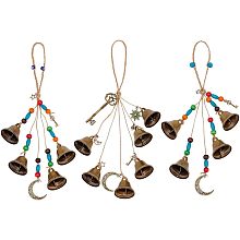 OLYCRAFT 3 Pcs 3 Style Witch Bells Protection for Door Knob Witch Bells Keychain Hanger Wind Chimes with Moon Key Wiccan Bells Decor with Wood Beads Wind Chimes Door Bells for Home Decor 11.8 Inch