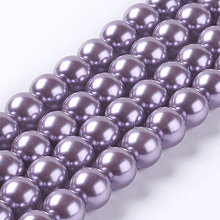 Eco-Friendly Dyed Glass Pearl Round Beads Strands, Cotton Cord Threaded, Medium Purple, 12mm, Hole: 0.7~1.1mm, about 34pcs/strand, 15 inch