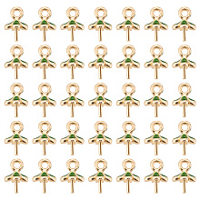 DICOSMETIC 50Pcs Clover Cup Peg Bails Green Enamel Flower Bail Peg Pendants 14K Gold Plated Small Pendants Bails Half Drilled Beads Connector Charms for Jewelry Making, Hole: 1.2mm